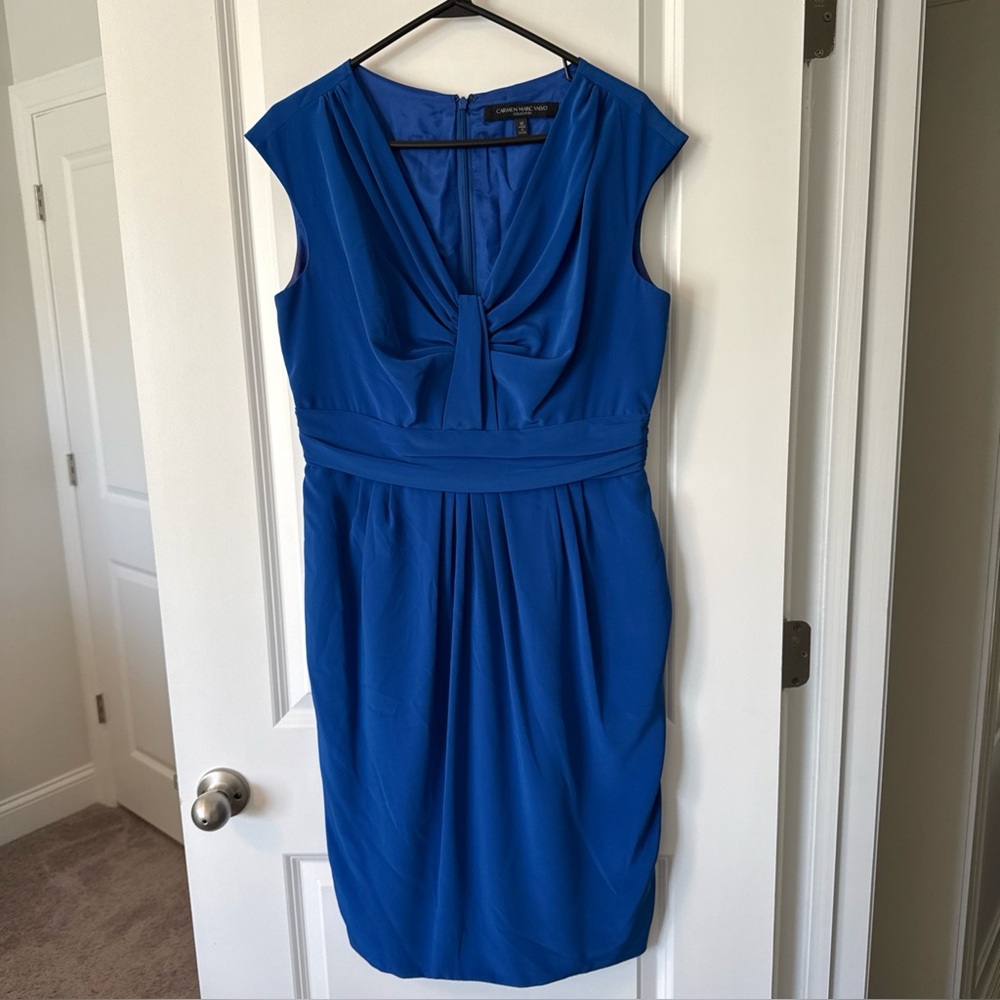 Carmen Marc Valvo Sleeveless Midi Women Blue Cocktail Dress Size 12